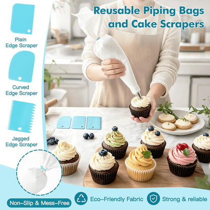 8PCS Large Piping Tips Set, Piping Bags and Tips Set, 304 Stainless Steel Cake Decorating Tips with Reusable Piping Bag, Cake Decorating Kit for Cookie, Cupcake, Cake Decoration