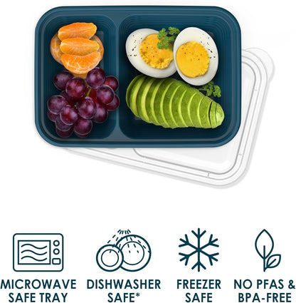 Bentgo Prep - 2-Compartment Snack Containers with Lids - Reusable, Microwaveable, Durable, PFAS & BPA-Free, Freezer, & Dishwasher-Safe Meal Prep Food Storage - 10 Trays & 10 Lids (Basil Glitter)