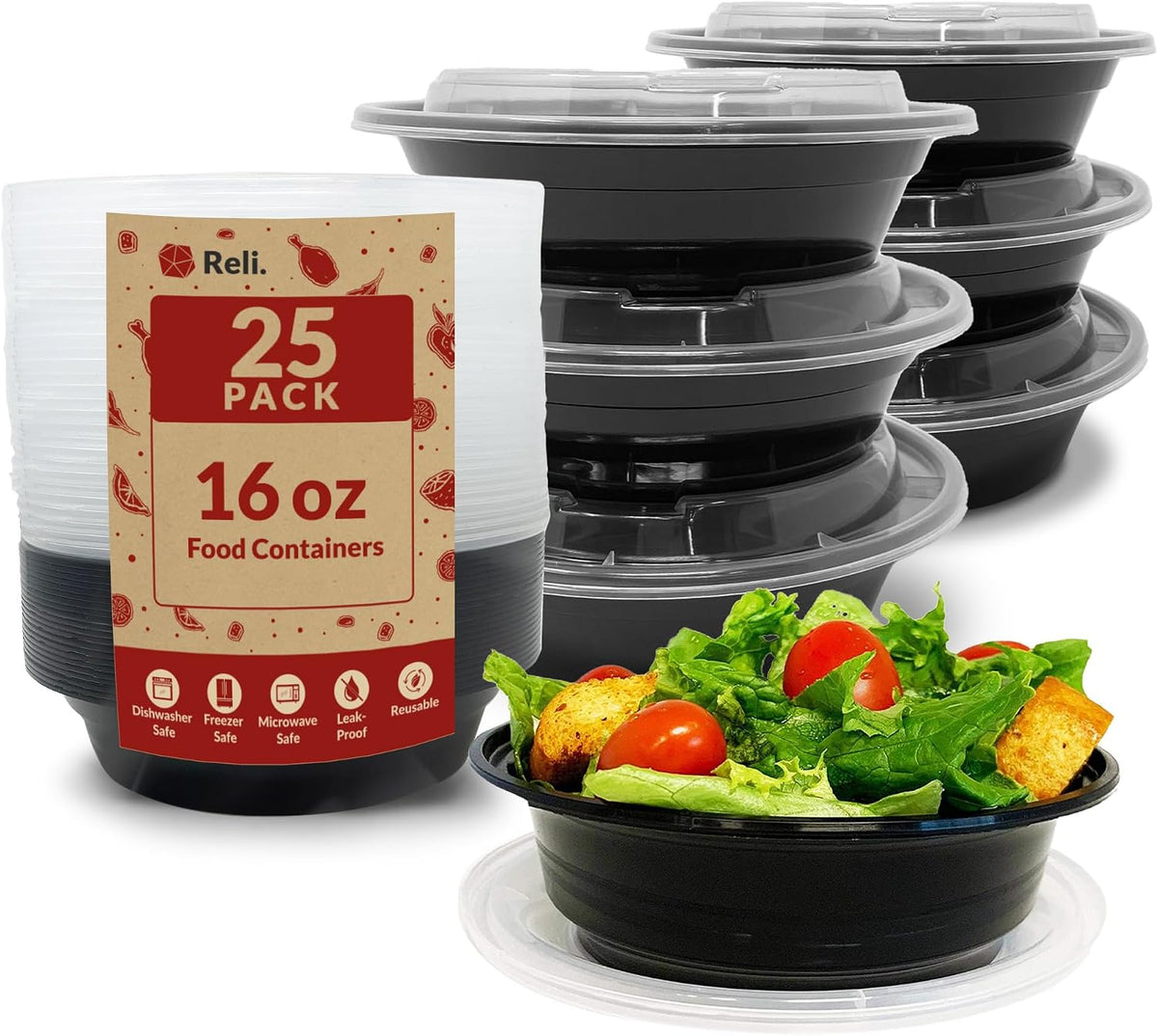 Reli. Meal Prep Container Bowls, 16 oz (25 Pack) Meal Prep Containers