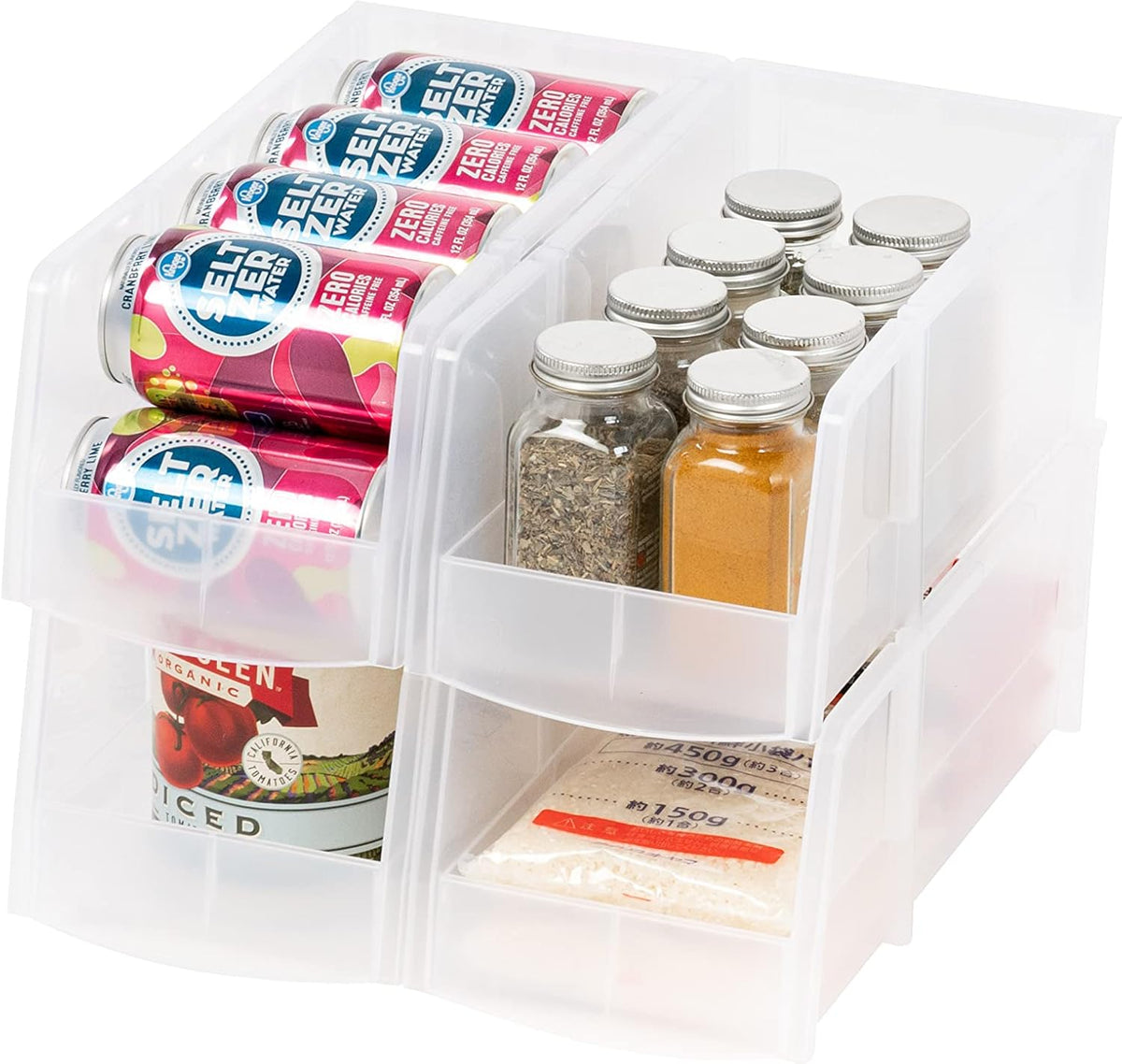 IRIS USA Clear Plastic Stackable Storage Bins, Large- 8 Pack, Open Front Fridge Pantry Kitchen Closet Cabinet Bathroom Organizer Basket for Organizing Snack, Cans, Office Supplies, and Coffee Pods