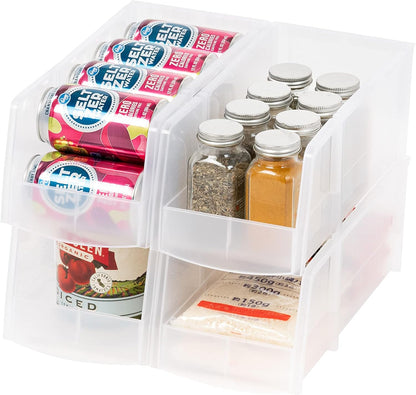 IRIS USA Clear Plastic Stackable Storage Bins, Large- 8 Pack, Open Front Fridge Pantry Kitchen Closet Cabinet Bathroom Organizer Basket for Organizing Snack, Cans, Office Supplies, and Coffee Pods