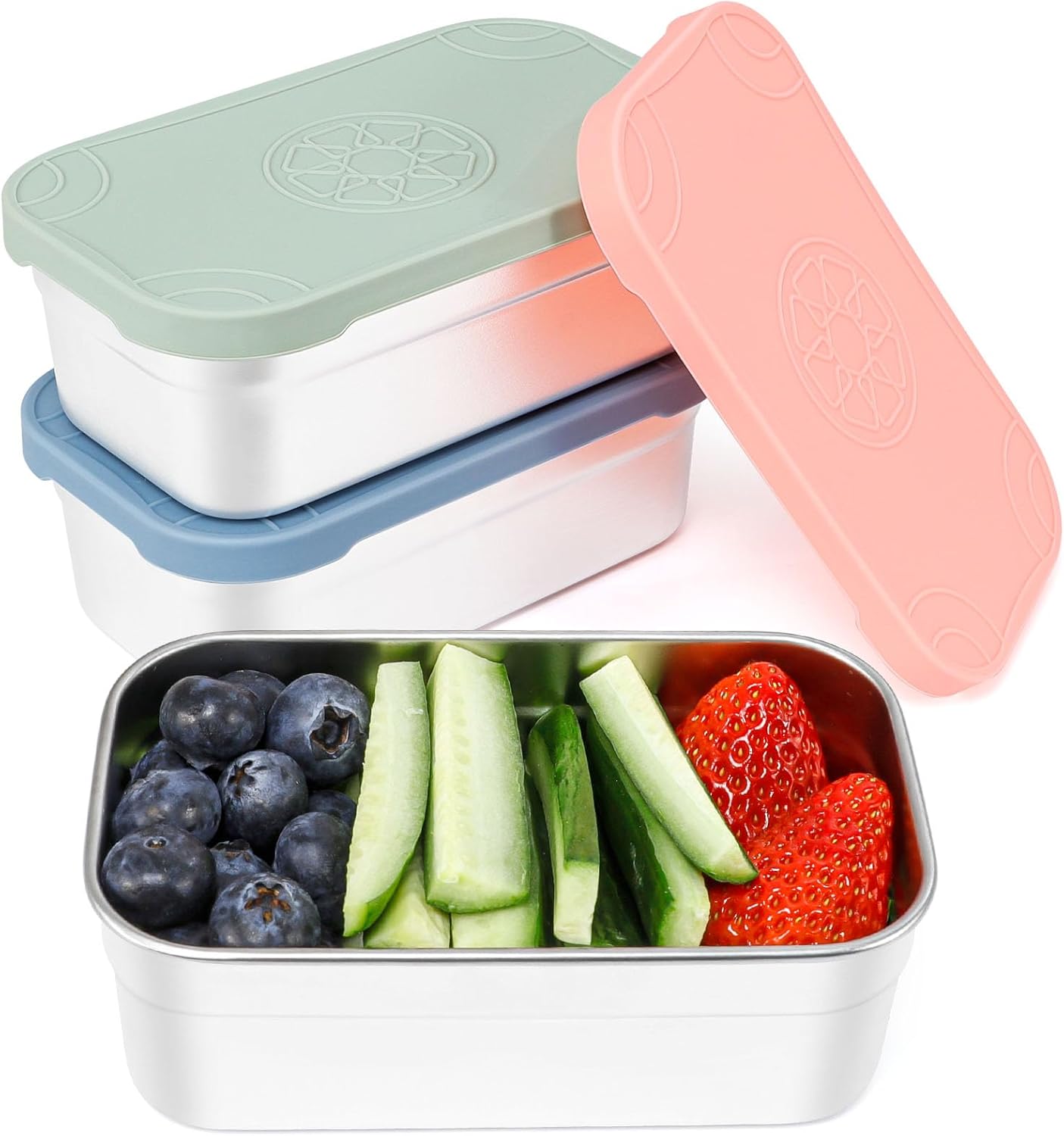 Caperci 25oz Stainless Steel Food Containers, 3-Pack Bento Lunch Box with Silicone Lids, Leak-Proof Reusable Meal Prep Container for Sandwiches & Snacks, BPA-Free (720ML)
