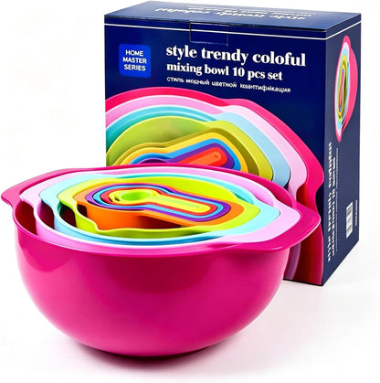 Mixing Bowls, Nesting Baking Bowls with Colander & Fine Mesh (Wheat-10PCS)