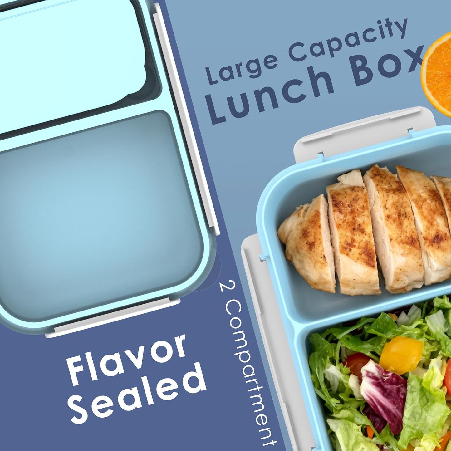 WHALEHOUSE Bento Lunch Box, 1300ML 4 Compartments Meal Prep Container with Utensil, Airtight Food Storage Container with Snap Locking Lids, Microwave/Dishwasher/Freezer Safe, On the Go