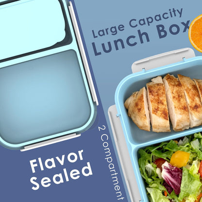 WHALEHOUSE Bento Lunch Box, 1300ML 4 Compartments Meal Prep Container with Utensil, Airtight Food Storage Container with Snap Locking Lids, Microwave/Dishwasher/Freezer Safe, On the Go