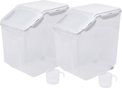 HANAMYA 10 Liter / 20 lbs Rice Storage Container with Measuring Cup, BPA free, For Rice | Grain | Pet Food | Flour, 2 counts, Clear