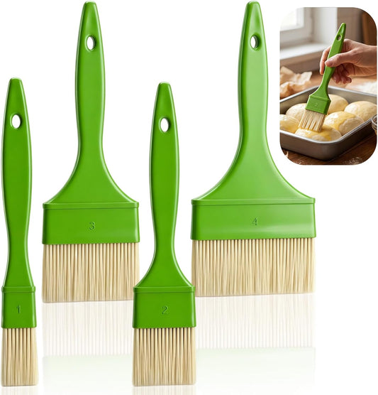 4pcs Natural Bristle Basting Brush 1/2/3/4 Inch Pastry Brush for Baking Bristle Basting Brushes for Cooking BBQ Brushes for Butter Oil Egg and Sauce Turkey Marinade with Hang Hole Design Green