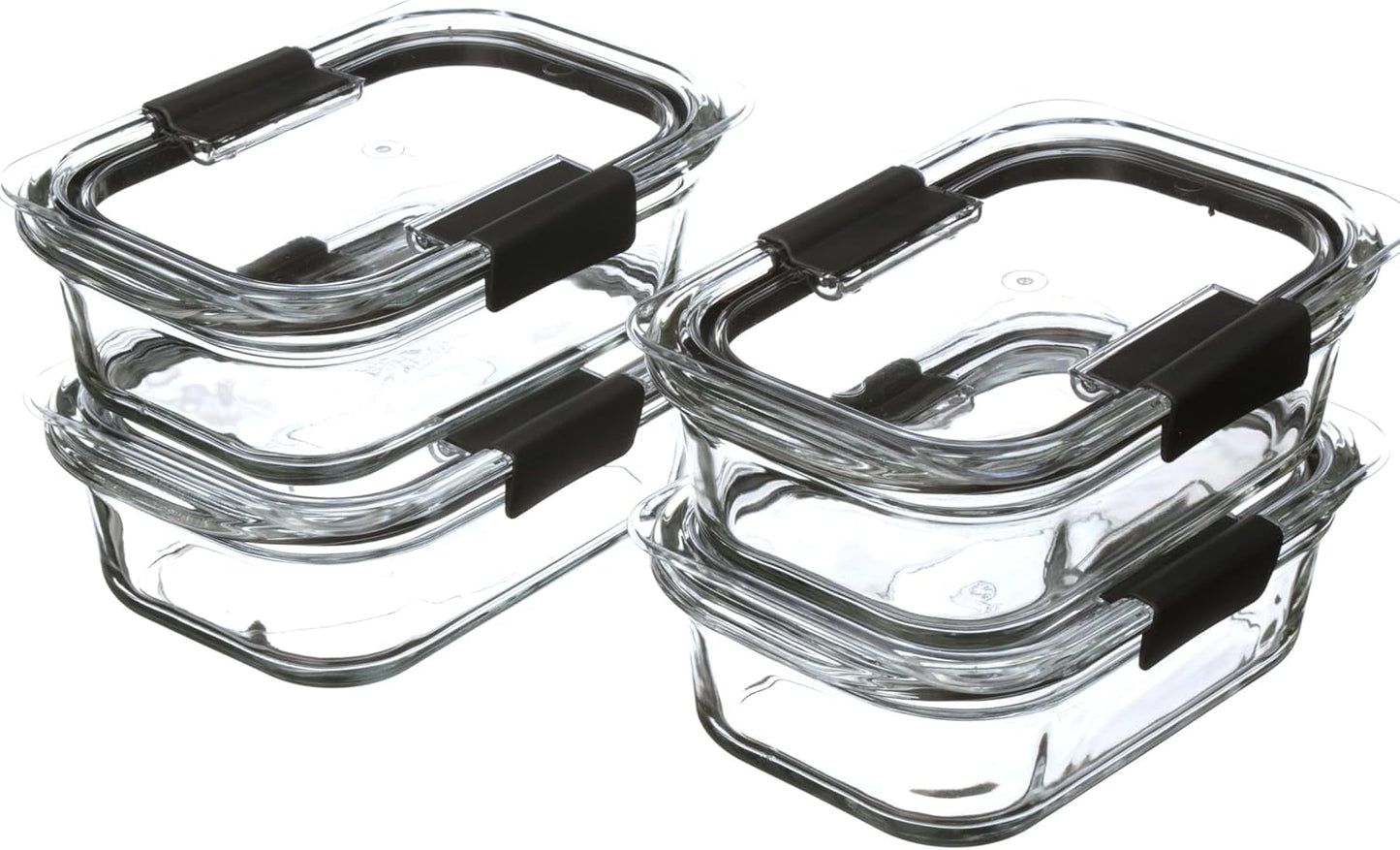 Rubbermaid Brilliance Glass Food Storage set of 4 containers 8 total pieces (4 containers + 4 lids) for Lunch Meal Prep and Leftovers Dishwasher and Oven Safe Clear/Grey