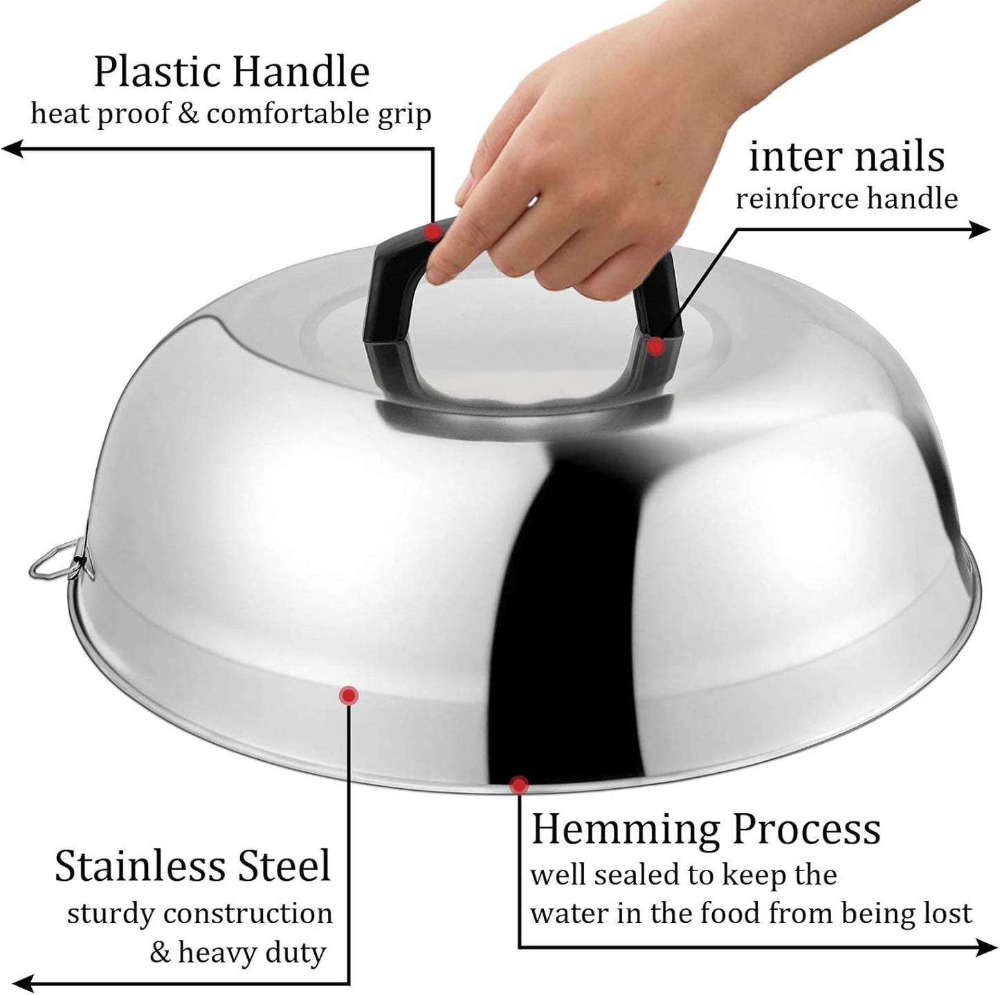 HaSteeL Cheese Melting Dome Set of 2, 12 Inch Round Basting Cover Metal Steam Cover, Stainless Steel Griddle Accessories for Flat Top Grill/Outdoor BBQ/Kitchen Cooking