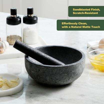 Koville Luxury Marble Mortar and Pestle Set, 7"-4cups Grinder Bowl for Guacamole, Salsa, Pill Crusher, Spice, Herb, Garlic, Nut, Heavy Duty Grinder for Kitchen