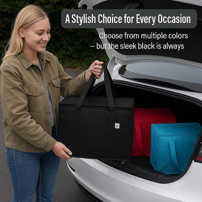 musbus Extra large XXXL Insulated Food Delivery Bag Cooler Bags Keep Food Warm Catering Therma Catering Bag for doordash 22x14x13 Cooler Bags Therma Shopper hot warming RED Pizza BLACK