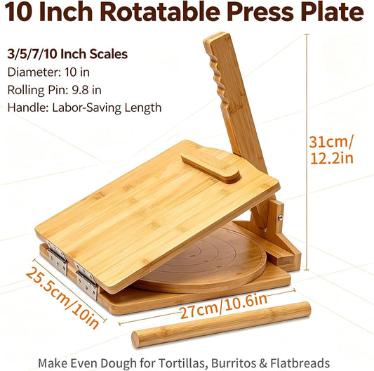 10 Inches Wooden Tortilla Press with Rolling Pin & 50 Pcs Parchment Paper