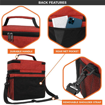opux Insulated Lunch Bag for Men Women, Large Dual Compartment Cooler Bag, Soft Two Deck Lunch Box for Work School Picnic, Leakproof Lunch Tote with Shoulder Strap for Kid Adult (Purple, Double Deck)
