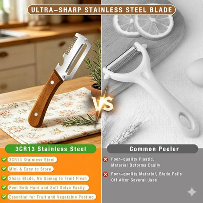 2 Pcs Multifunctional Vegetable Peelers for Kitchen, 3-in-1 Peeler & Bottle Opener & Julienne Peeler, Non-Slip Wooden Handle,Good Sturdy,For Vegetables or Fruits that Need to Be Peeled