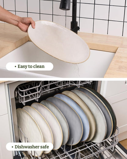 famiware Serving Platter, Oval 15.59/14.3/12.9inch Serving Dishes for Entertaining, Serving Bowls, Microwave Safe, Stoneware Serving Trays for Party, Food, Turkey, Cheese, Ocean Series, Vanilla White