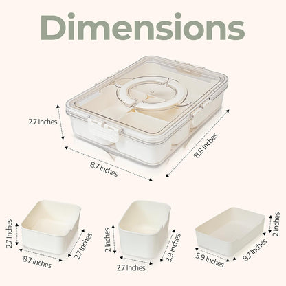 Small Snackle Box Container - Travel Snack Box Container - Snacklebox - Divided Serving Tray With Lid and Handle - Portable Snack Tray With Lid - Snackle Boxes 4 compartment Grey Blue (Cream)