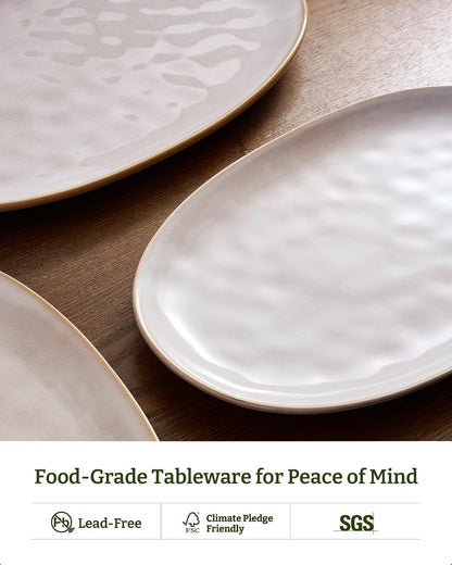 famiware Serving Platter, Oval 15.59/14.3/12.9inch Serving Dishes for Entertaining, Serving Bowls, Microwave Safe, Stoneware Serving Trays for Party, Food, Turkey, Cheese, Ocean Series, Vanilla White