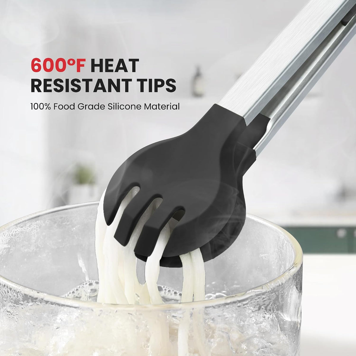 Kitchen Tongs with Silicone Tips, 9" & 12" Silicone Tongs for Cooking