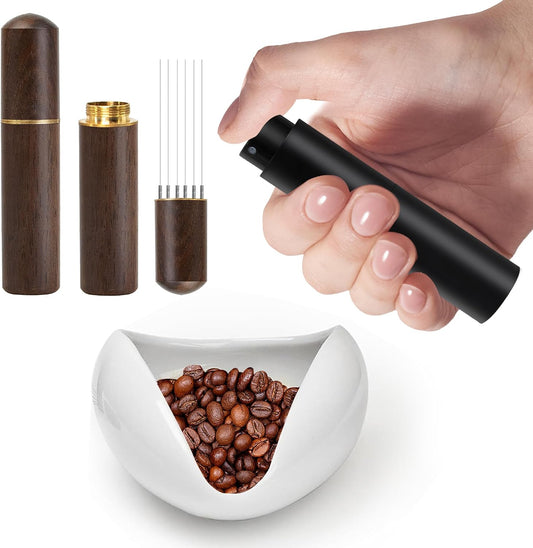 Coffee Bean Dosing Cup and RDT Spray Bottle, Espresso Coffee Stirrer 6 Needles WDT Tool- Coffee Bar Accessories for Coffee Lovers - 3 Pcs