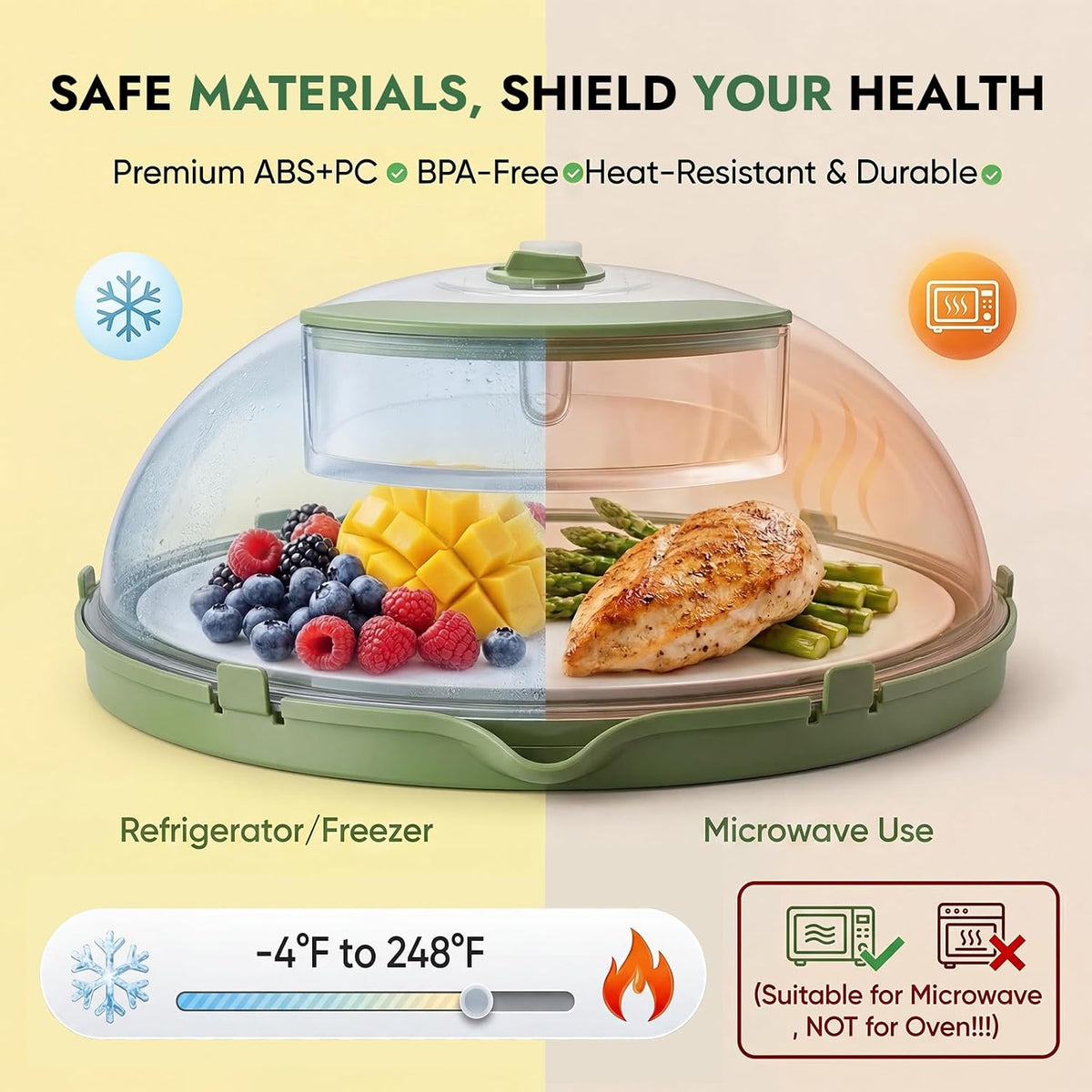 Microwave Splatter Cover with Water Steamer, 10 Inch, Green