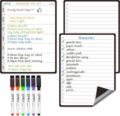 JJPRO Magnetic Monthly Calendar Whiteboard Set for Refrigerator-Monthly Planning Board, Weekly Menu Planner and to Do List for Fridge with 6 Markers-14.5" x11