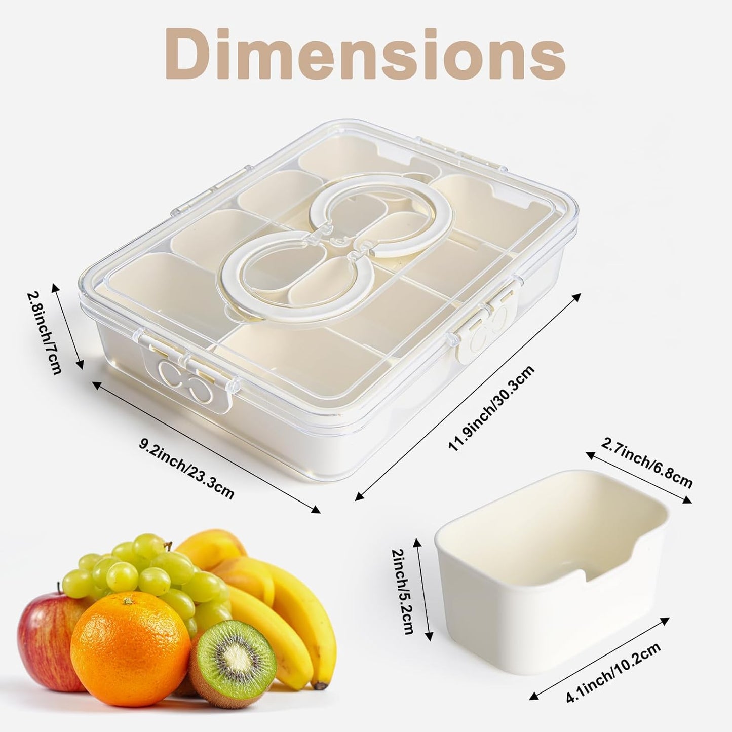 Snackle Box Container, 8 Compartments, Dishwasher Safe 2 Pack | Portable with Lid & Handle, Clear Travel Organizer, For Candy & Nuts, Dishwasher Safe