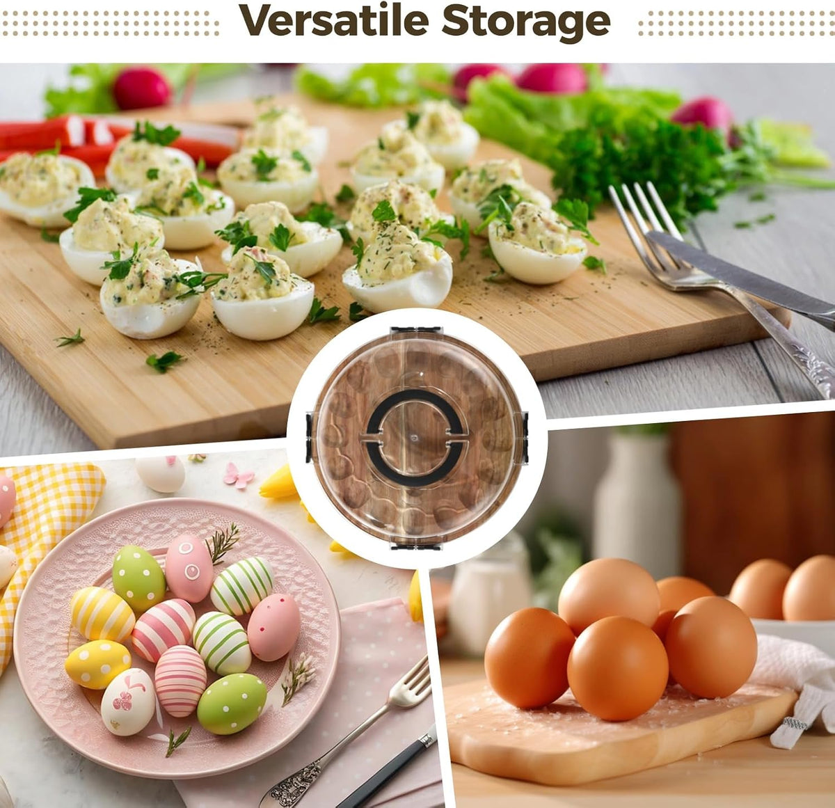 Homaisson Deviled Egg Container with Lid, 3-layer Egg Carrier Trays with 36 Slots, Clear Stackable Storage Container with Handle for Refrigerator, Pantry, Travel, 12.2x4.8x6.7