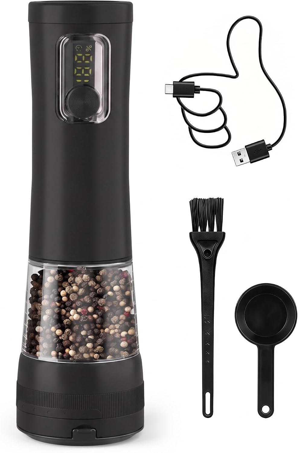 2 IN 1 Electric Salt and Pepper Grinder Set,Rechargeable (Black)