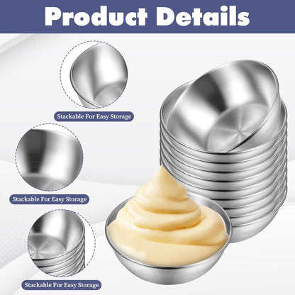 16 Pack Small Stainless Steel Bowl Sauce Dishes 3.5 inch Round Seasoning Dishes Small Sushi Dipping Bowls for Prep Appetizer Plates Set for Kitchen, Reusable and Dishwasher Safe