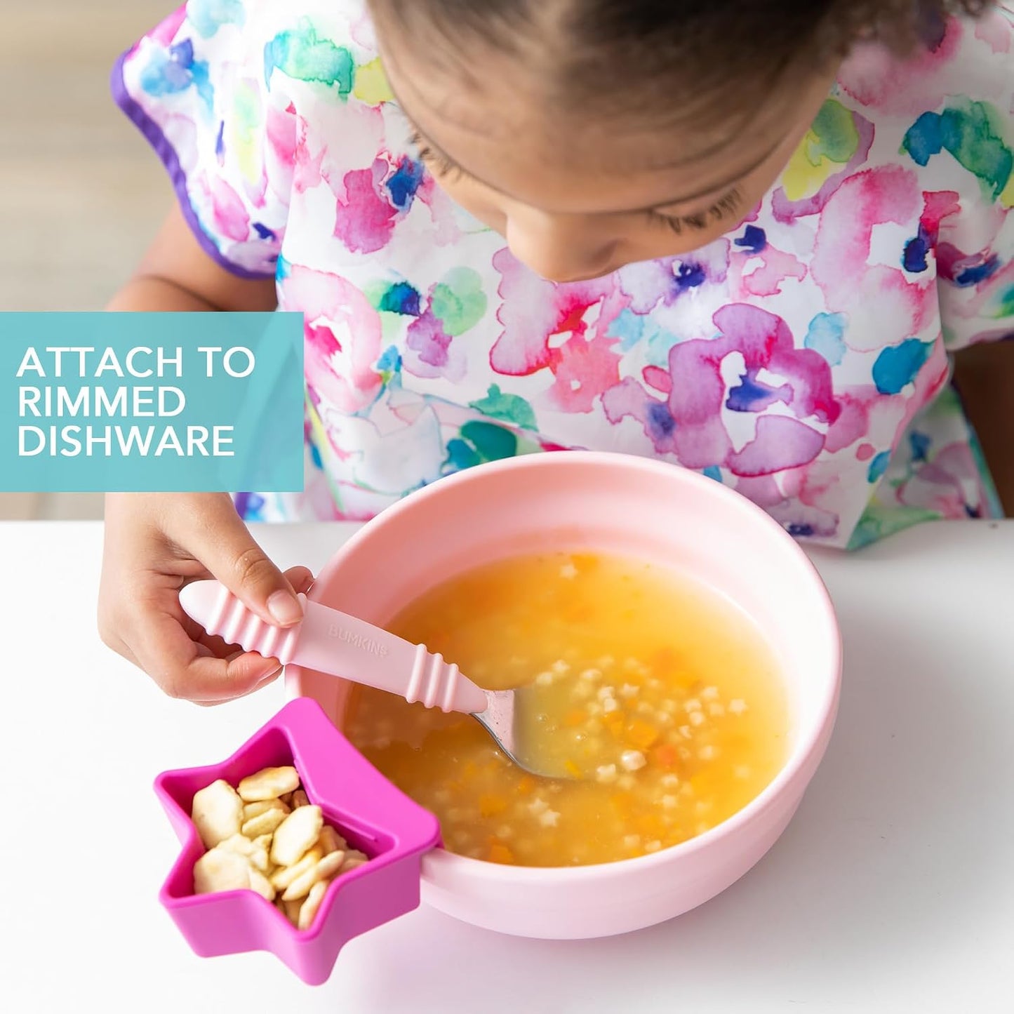 Bumkins Baby Silicone Little Dippers, Attaches to Bowls, Dishes and Plates, Sauce Cup, Holds Condiments, Dip, Puree, Toppings, Baby Led Weaning, Essential Feeding Supplies, Babies 6 Months Up, Pink