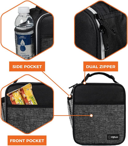 opux Premium Insulated Lunch Box, Soft School Lunch Bag for Kids Boys Girls, Leakproof Small Lunch Pail Men Women Work, Reusable Compact Cooler Tote Lunchbox for Office Adult, Black
