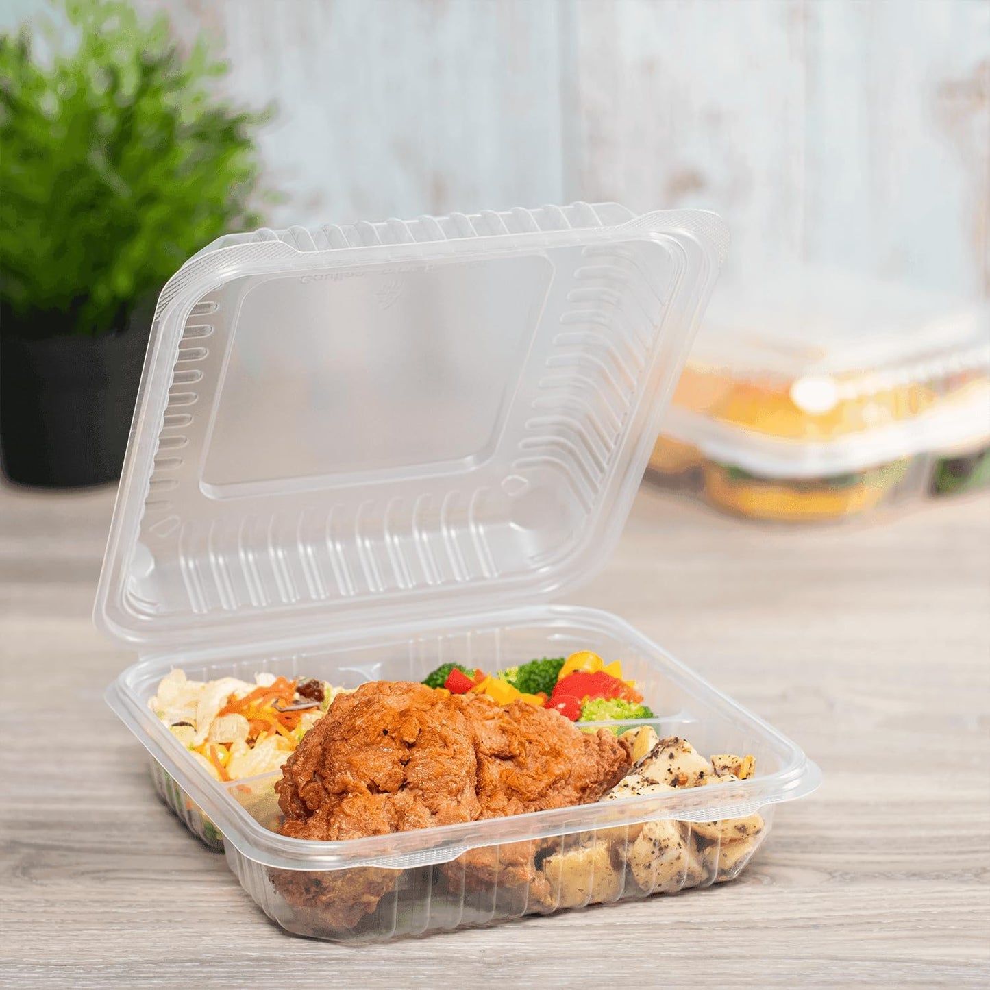 Karat FP-HC99PP-3CU 9"X 9" PP Hinged Containers 3 Compartment - (Case of 200)