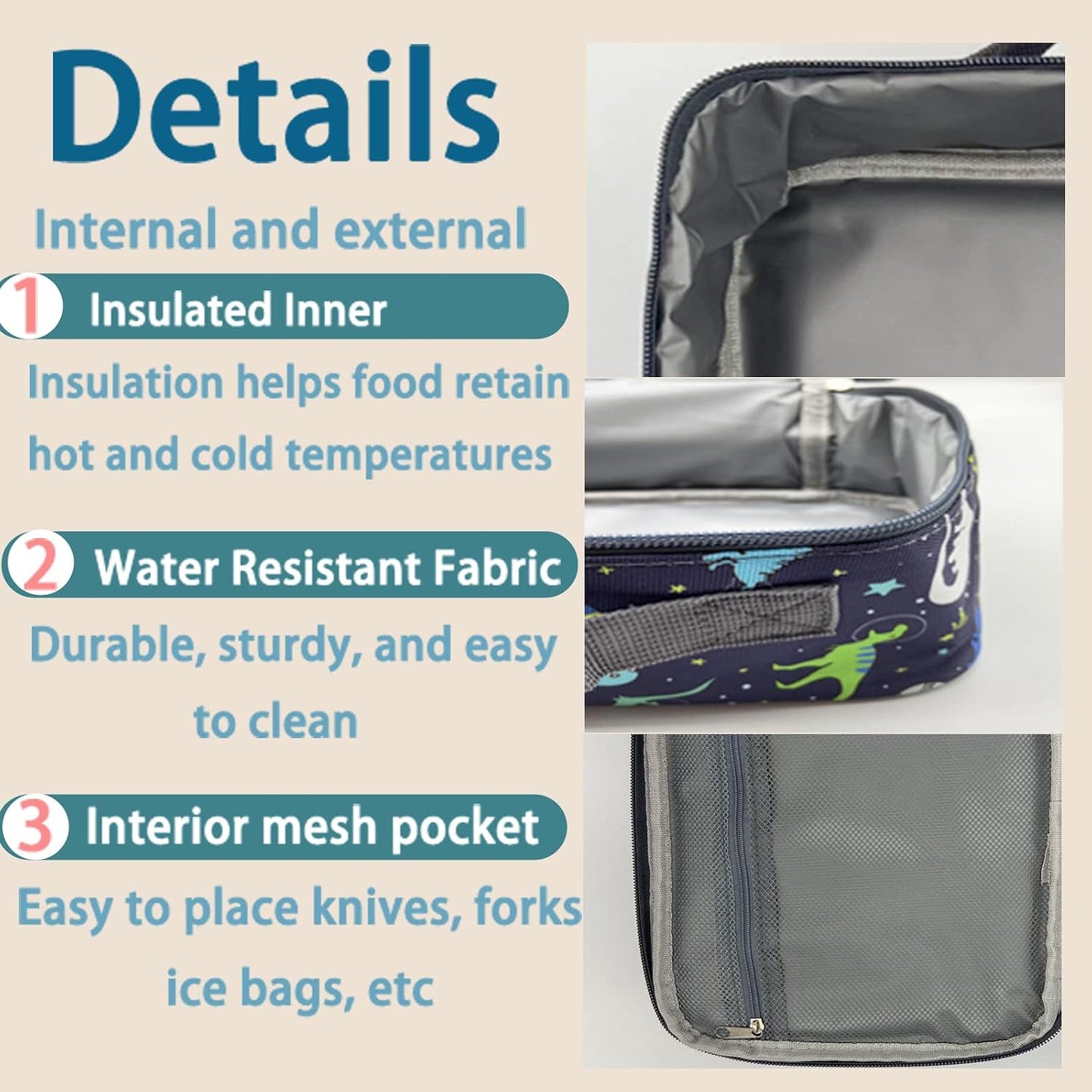 Kulle Space Lunch Box for Kids, Insulated Lunch Bag for Boys, Large Capacity Thermal Tote for School, Office, Daycare - Rocket Design, Washable & Leakproof