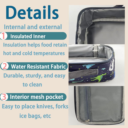 Kulle Space Lunch Box for Kids, Insulated Lunch Bag for Boys, Large Capacity Thermal Tote for School, Office, Daycare - Rocket Design, Washable & Leakproof