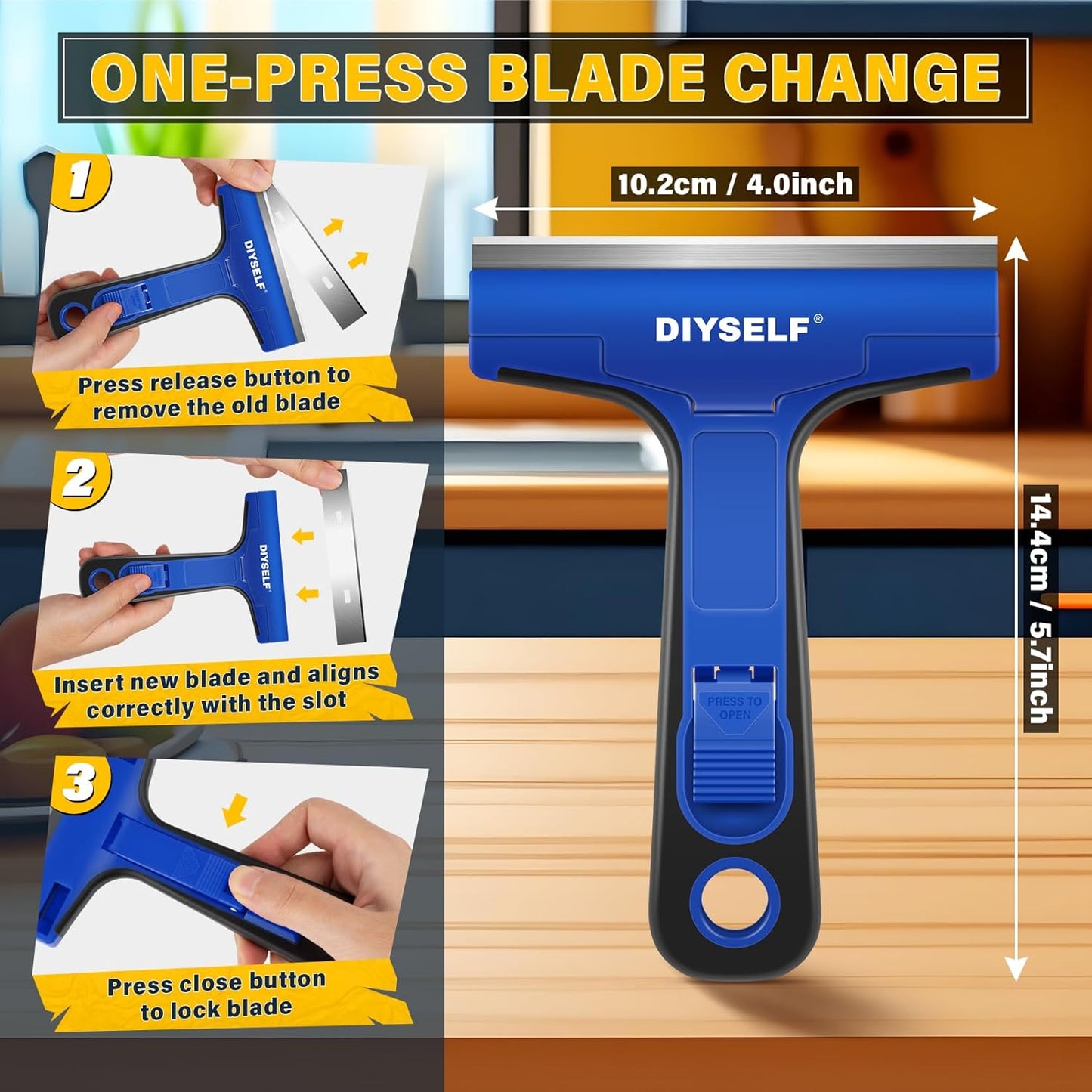 DIYSELF Razor Blade Scraper, 1 Pack Scraper Tool with 10pcs 4-Inch Blades, Razor Scraper for Cleaning Glass, Window, Stove Top, Oven, Kitchen, Cooktop, Shower Door, Sticky Residue, Tile, Wallpaper