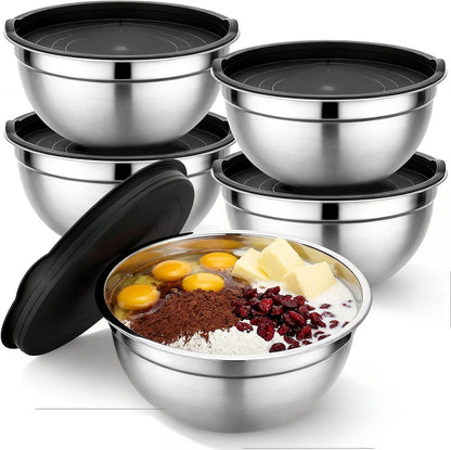 Beasea Stainless Steel Mixing Bowls, 5 Pack 1.5 QT Stackable Nesting Mixing Bowls with Airtight Lids, Metal Bowl with Lid for Baking, Meal Prepping, Salad, Serving, Food Storing