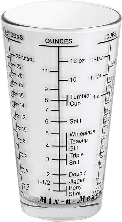 Kolder Mix N Measure Glass, Multi-Purpose Liquid and Dry Measuring Cup, 6 Units of Measurement, Heavy Glass, Red