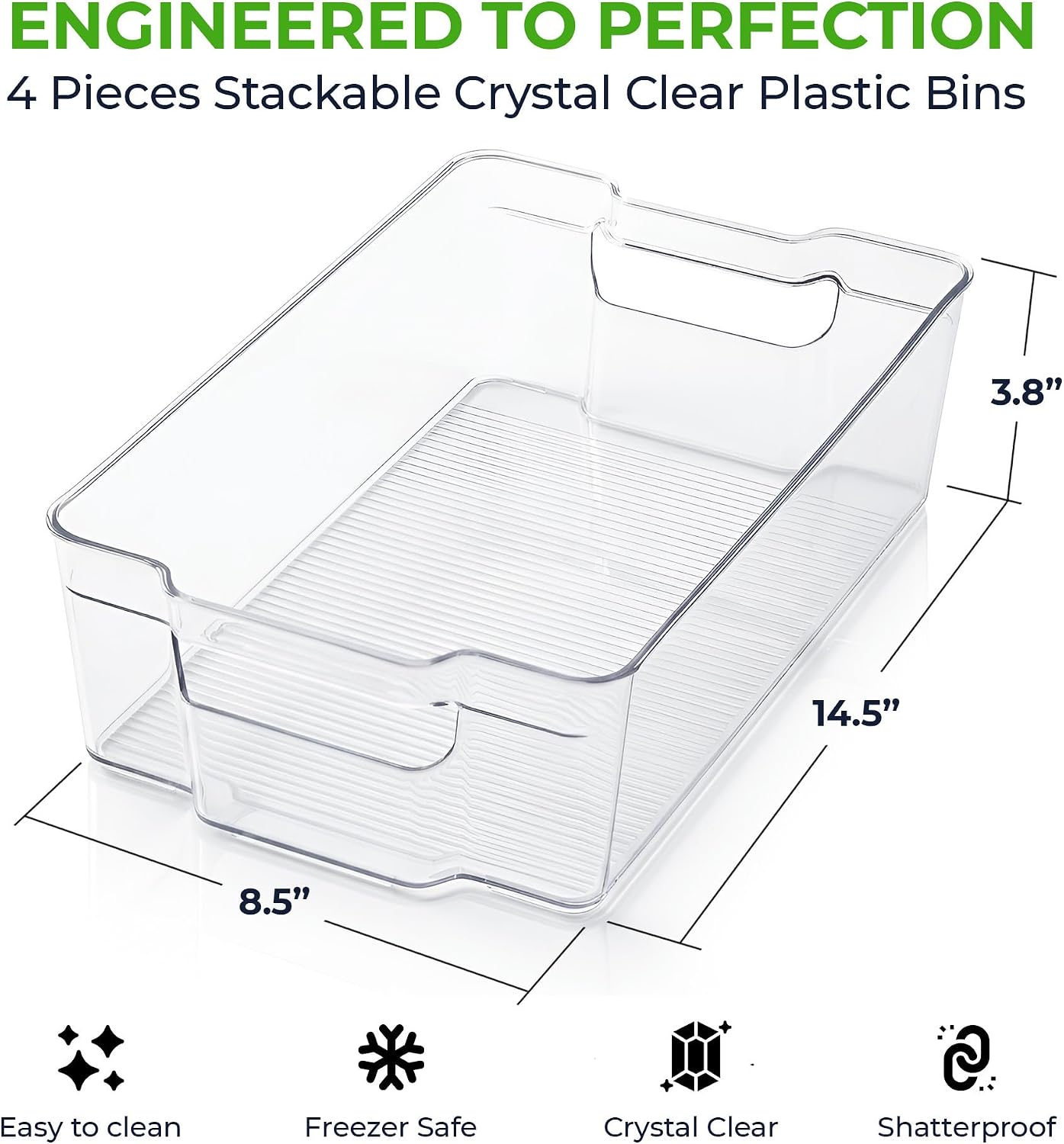 Zulay Kitchen 4 Pack Refrigerator Organizer Bins – Large Clear Fridge Storage Containers with Built-In Handles & Non-Slip Feet - Ideal Fridge Organizers, Kitchen Cabinets, Pantry Organization