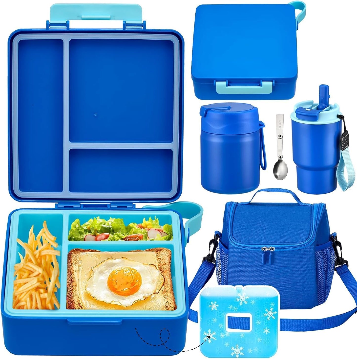 Pawtong Lunch Box Set with Bento Box Container, 17OZ Stainless Steel Food Soup Thermo, Kids Water Bottle & Portable Insulated Lunch Bag, Leakproof, Hot/Cold Retention for School, Travel (Purple-Horse)