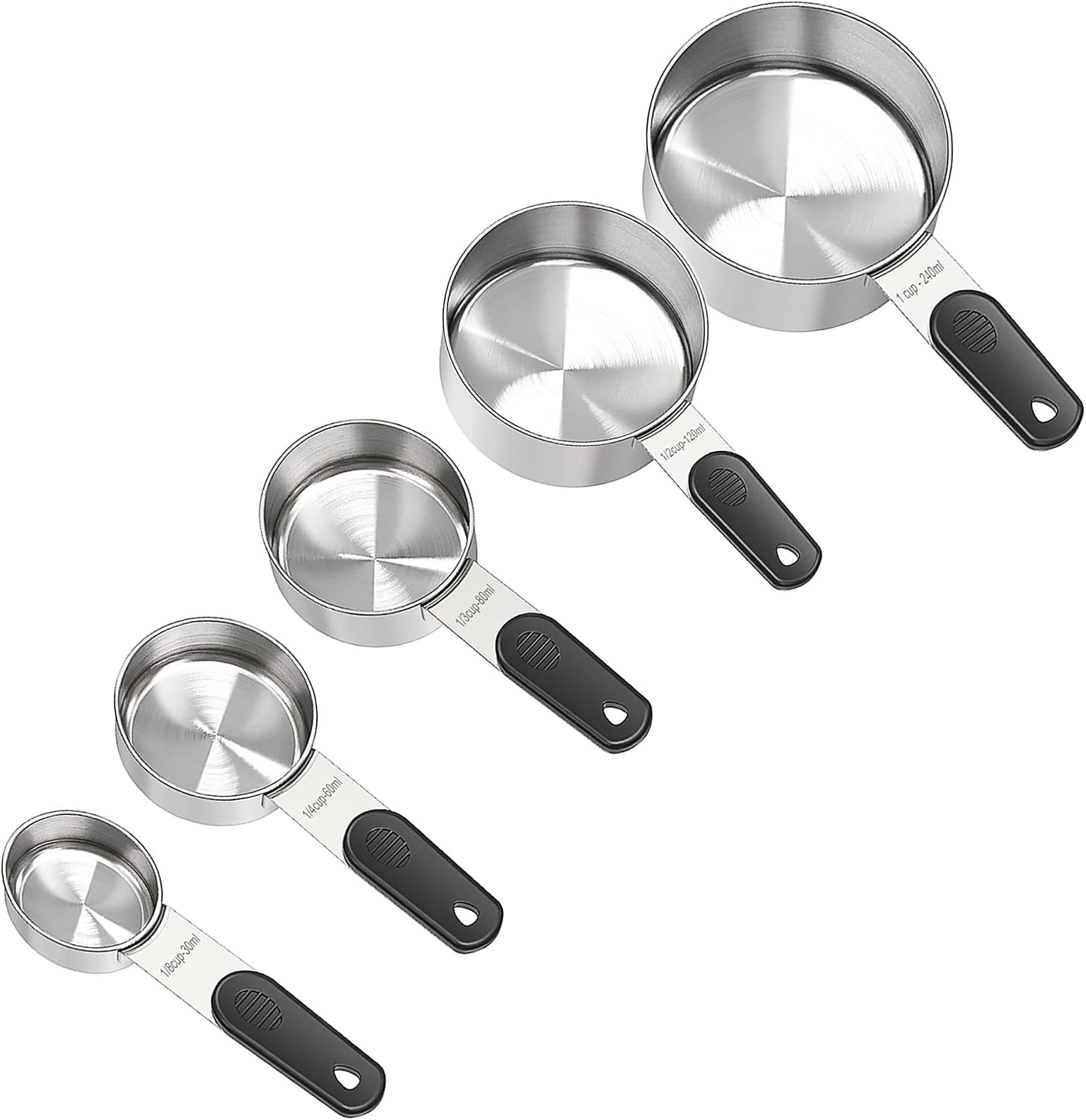 Magnetic Handles 7 Piece Stainless Steel Measuring Cups, Black, Kitchen Gadgets for Measure Liquid and Dry Ingredients, Cooking & Baking