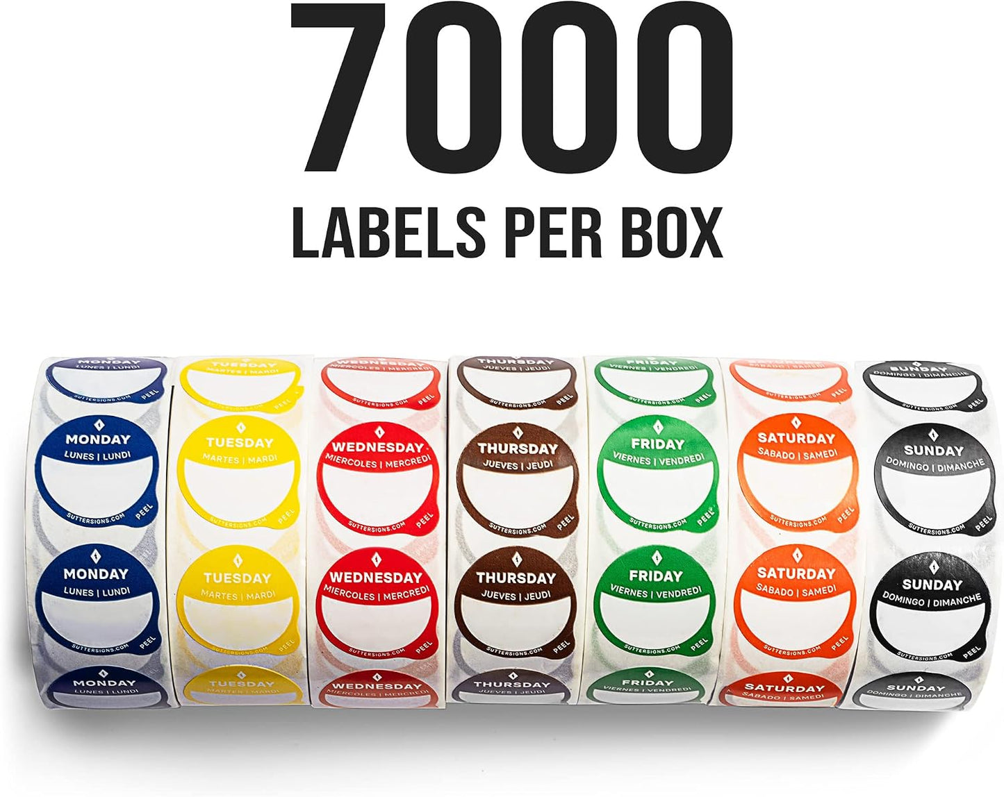 Date Stickers for Food - Day of the Week Day Dots Removable Food Labels, 1" Date Dot Stickers for Food Containers, 7000 Labels with Dispenser Box