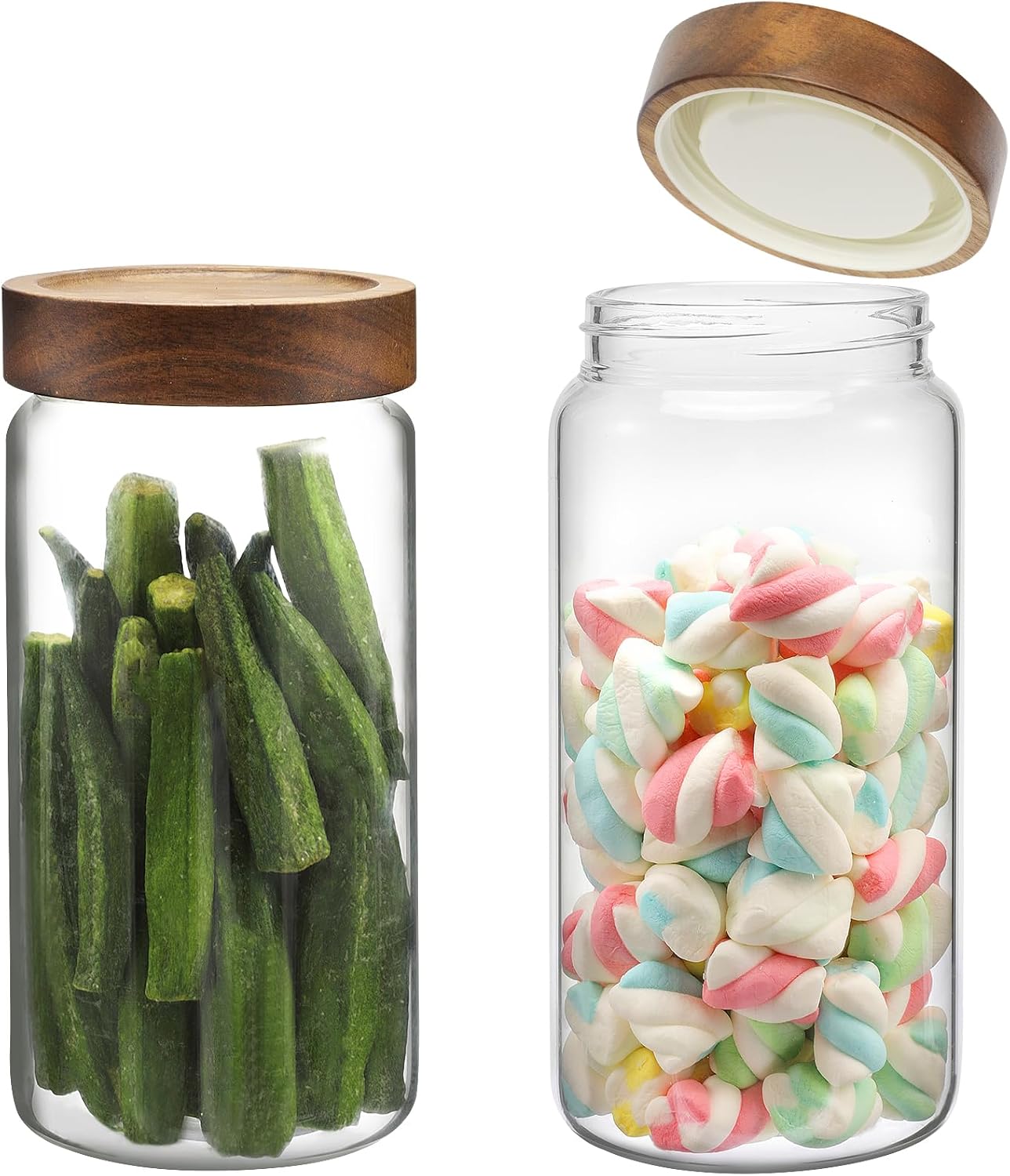6 pc Glass Spice jars Glass Jars with Screw Lid 5 oz Acacia Wood Glass Herb Sugar Coffee Bean Ground Container Food Storage Canister for Candy Pantry Tea Seasoning Meal Prep Snack (6*150ml(5oz))