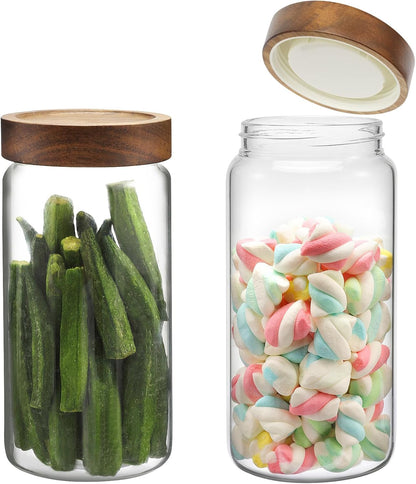 6 pc Glass Spice jars Glass Jars with Screw Lid 5 oz Acacia Wood Glass Herb Sugar Coffee Bean Ground Container Food Storage Canister for Candy Pantry Tea Seasoning Meal Prep Snack (6*150ml(5oz))