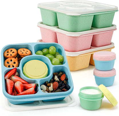 Caperci Original Lunchable Snack Containers for Kids & Adults - 5 Compartments Bento Snack Boxes with 4 Leakproof Small Containers, Wheat Straw, BPA-Free, Set of 4