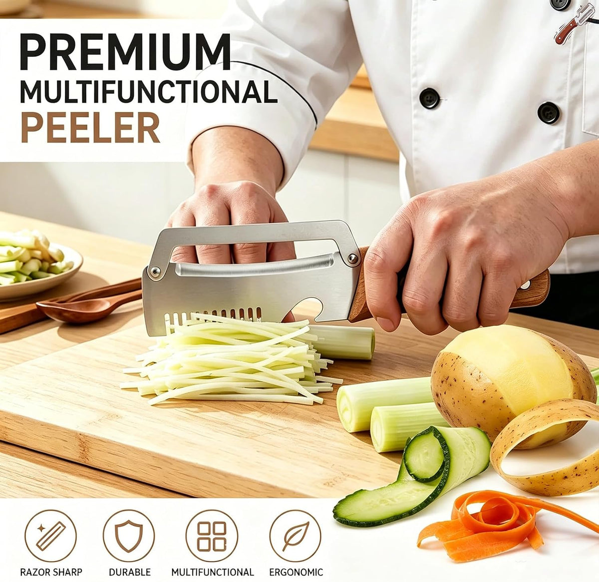 Premium Vegetable Peeler with Wooden Handle and Bottle Opener, 2026 New Multi-functional Vegetable Peeler, Kitchen Gadgets Tool for Fruit Pumpkin Peeling Potato Carrot Veggie Peeler (1PCS)