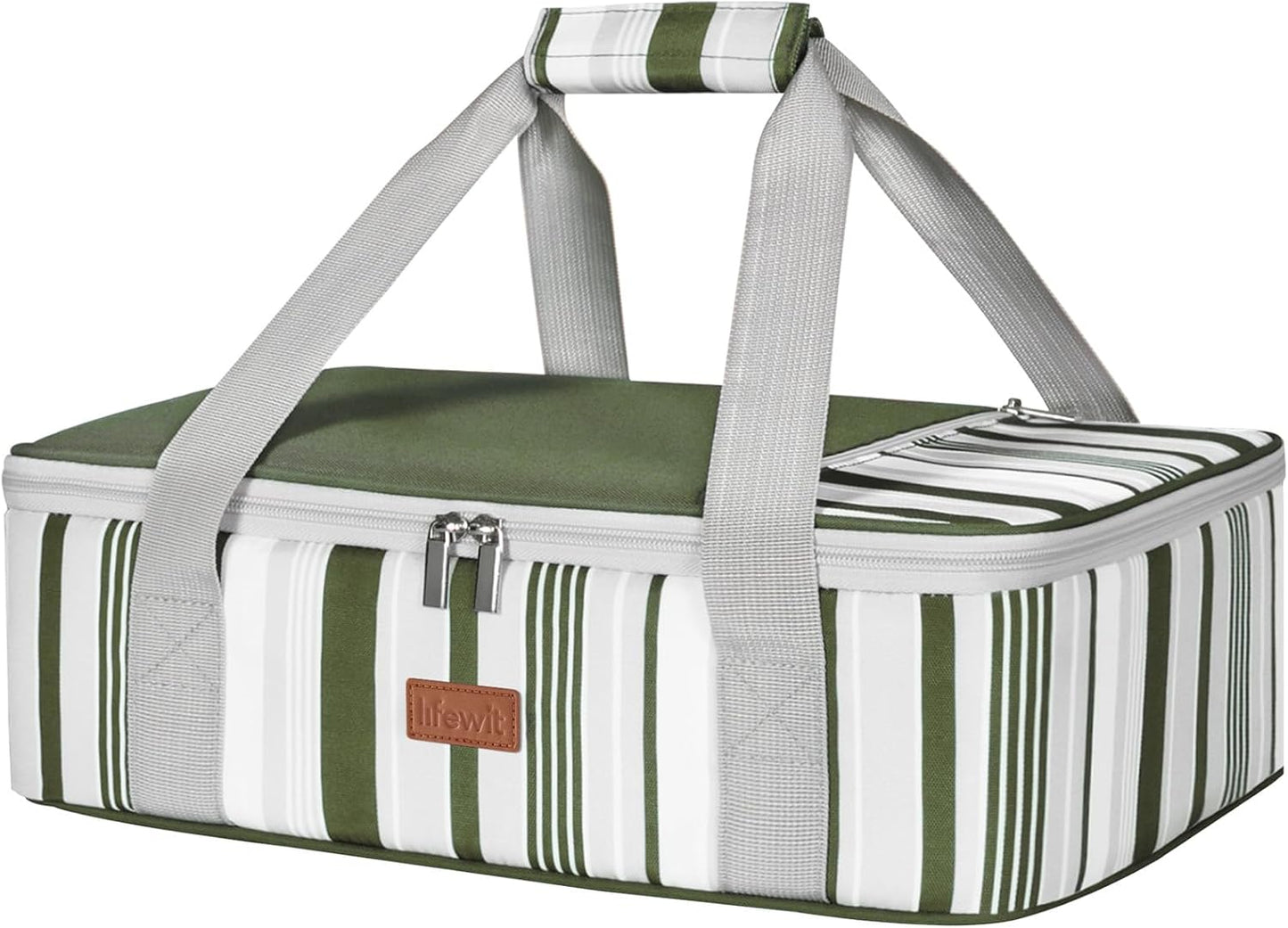 Lifewit Insulated Double Decker Casserole Carrier for Hot or Cold Food, Casserole Dish Carrying Case, Lasagna Holder for Potluck Parties, Picnic and Cookouts, Fits 9"x13" Baking Dish, Grey
