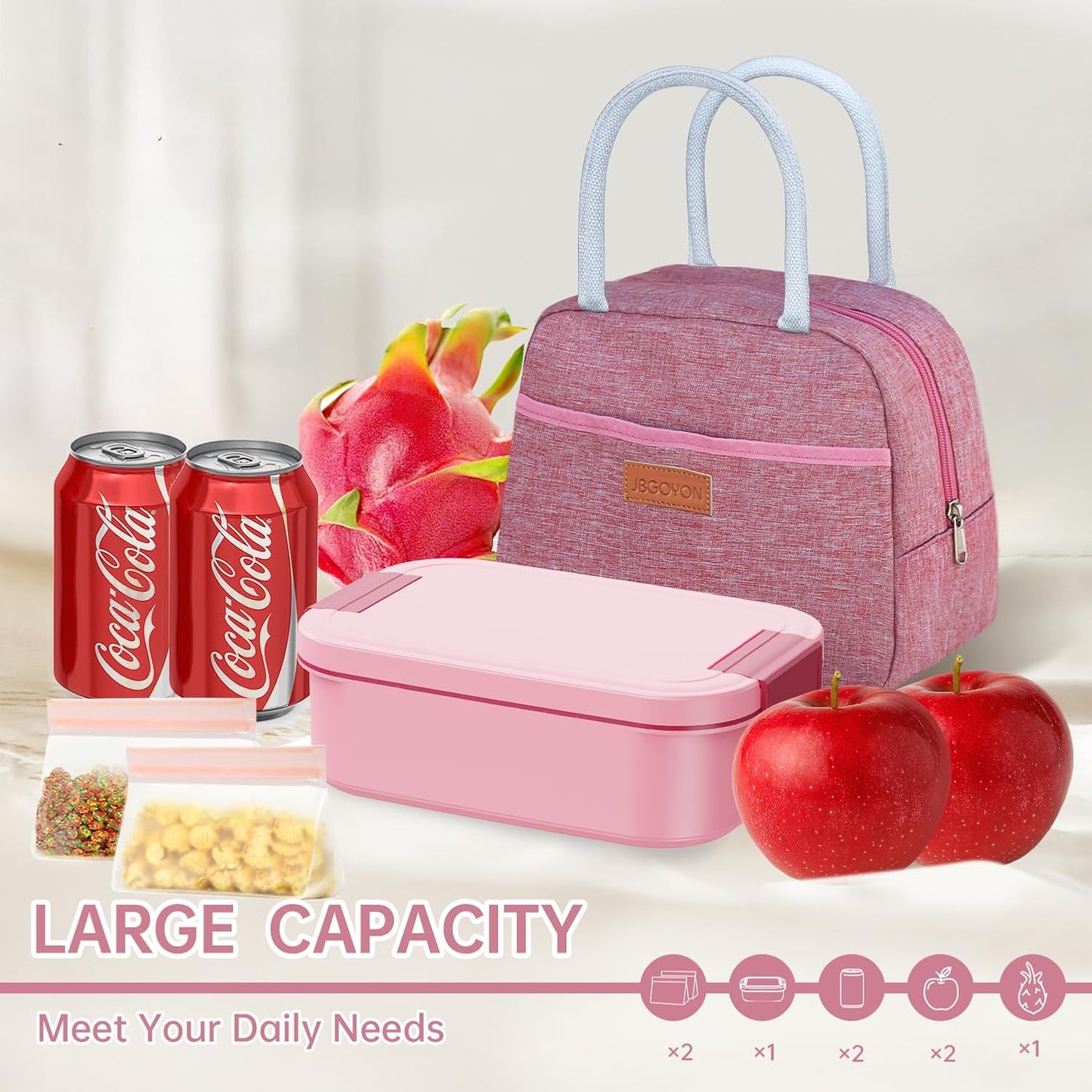 JBGOYON Bento Box and Lunch Bag Set, Leak-Proof Lunch Box for Adults and Kids with Built-in Utensils, Insulated for Work School Travel, Microwave & Dishwasher Safe, All-in-One (Purple)