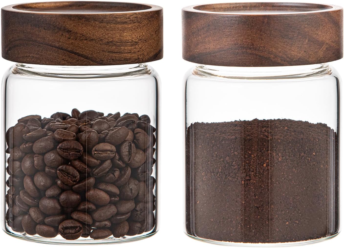 6 pc Glass Spice jars Glass Jars with Screw Lid 5 oz Acacia Wood Glass Herb Sugar Coffee Bean Ground Container Food Storage Canister for Candy Pantry Tea Seasoning Meal Prep Snack (6*150ml(5oz))