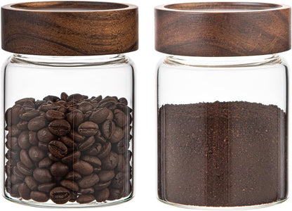 6 pc Glass Spice jars Glass Jars with Screw Lid 5 oz Acacia Wood Glass Herb Sugar Coffee Bean Ground Container Food Storage Canister for Candy Pantry Tea Seasoning Meal Prep Snack (6*150ml(5oz))