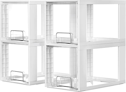 Vtopmart 8 Pack Large Stackable Storage Drawers,Clear Acrylic Drawer Organizers with Handles, Easily Assemble for Fridge, Bathroom,Kitchen Undersink,Cabinet,Pantry Organization and Storage